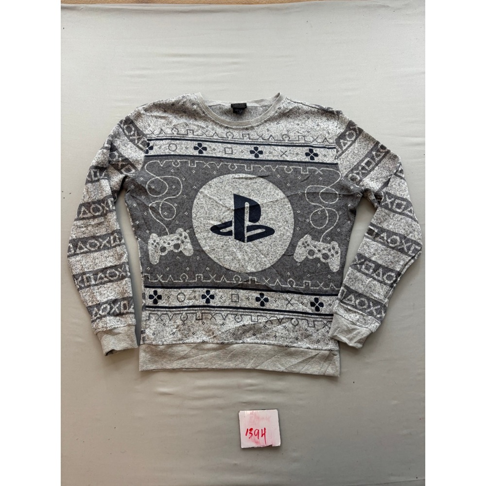 PlayStation Mens Grey Fair Isle Controller Logo Sweatshirt Size Medium RN110927